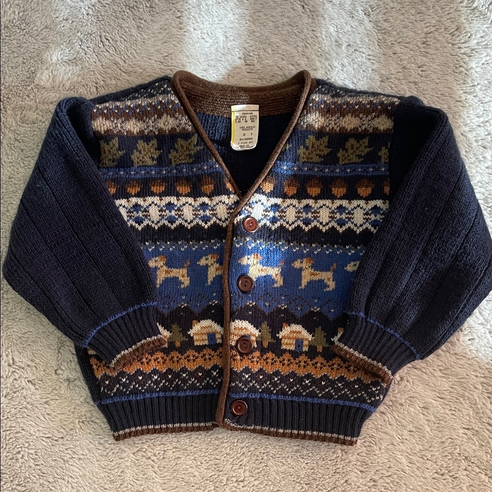 Navy Blue Patterned Kids Sweater